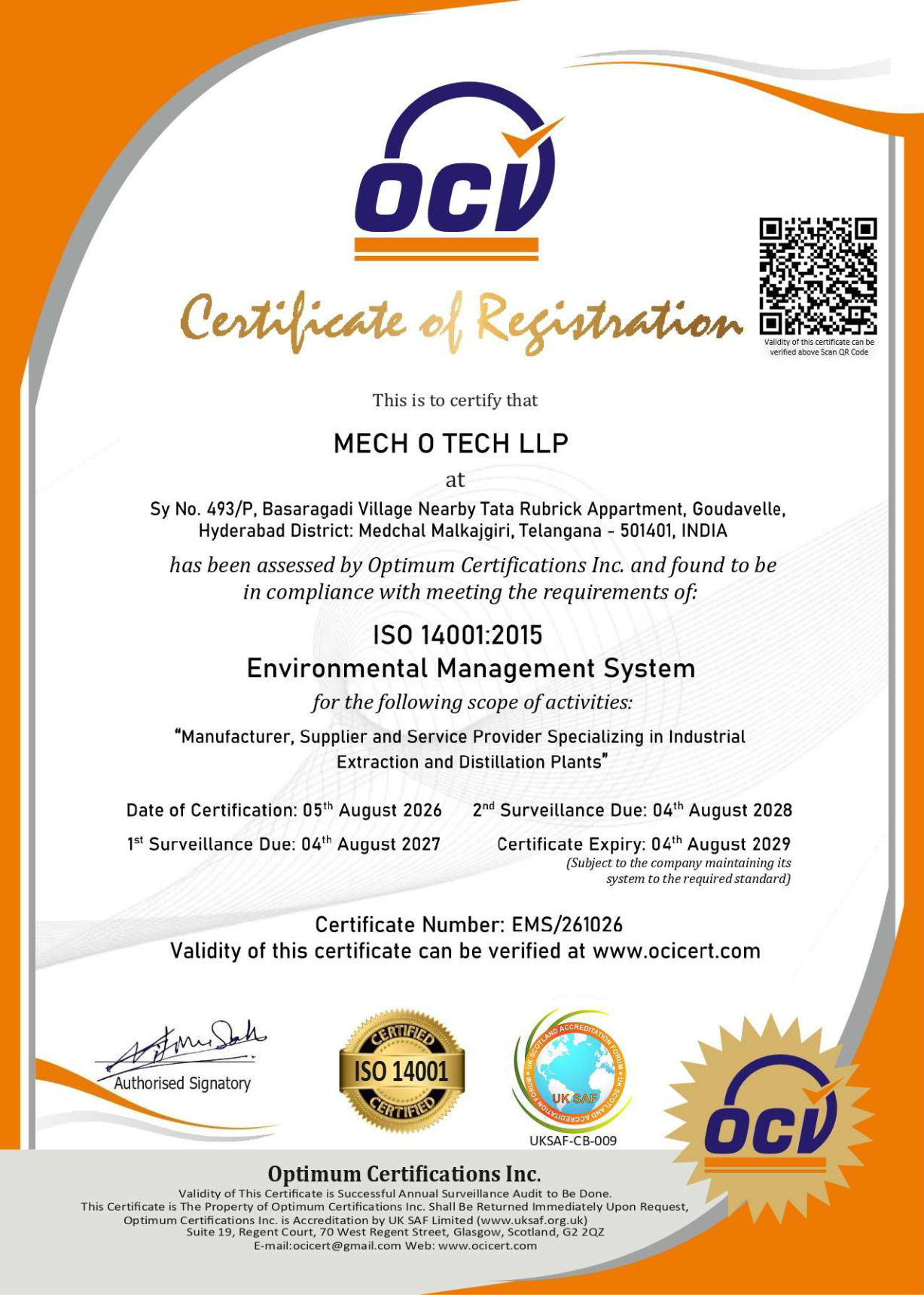 ISO 14001 Certificate