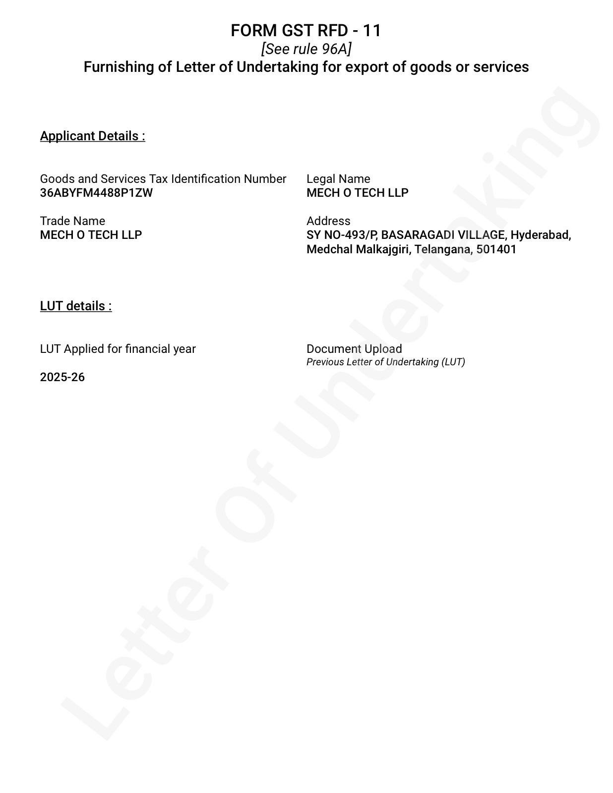 LUT Certificate