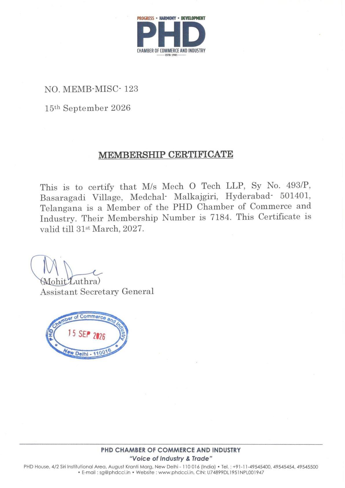 PHDCCI Certificate