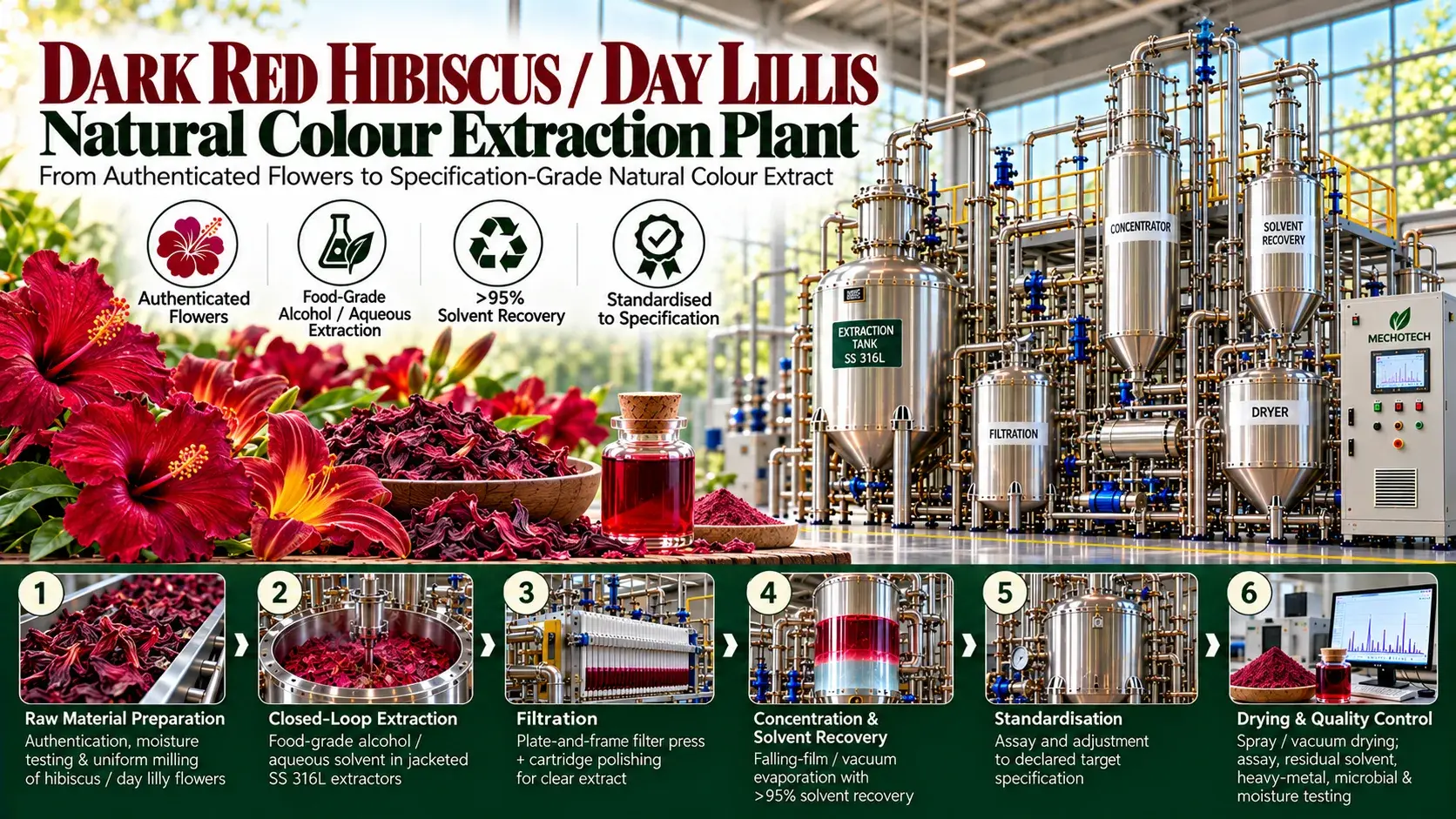 Dark red hibiscus colour extraction plant