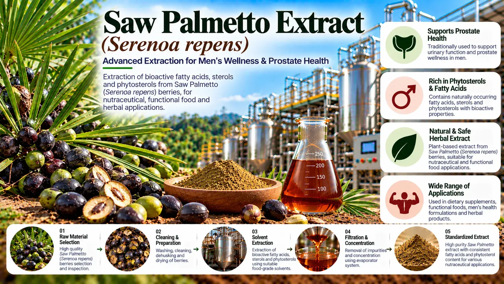 Saw Palmetto (Serenoa Repens) — Total Fatty Acids 85% to 95% Herbal Extraction Plants — Mechotech
