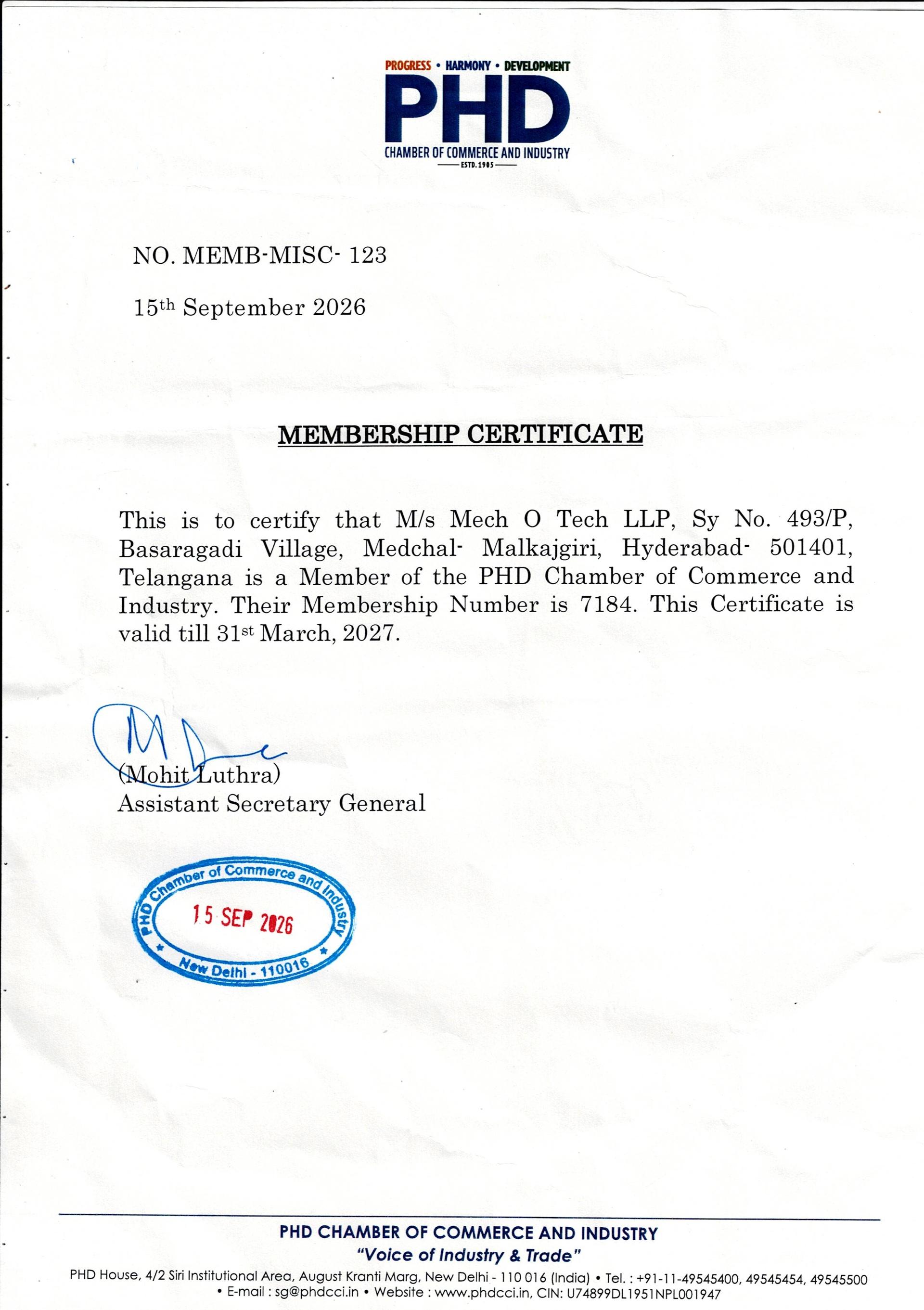 Certificate of Membership